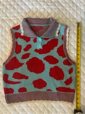 SHEIN Red and Aqua Striped Sweater Vest